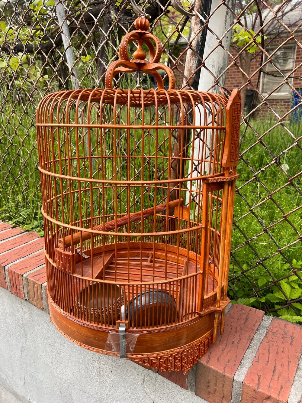 Vintage Style Wooden Bird Cage - Orange